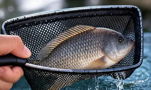 Tilapia sorti de l’eau dans une épuisette