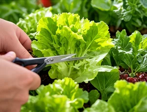 Récolte d’une salade aux ciseaux