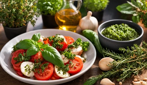 Salade tomate mozzarella au basilic et pesto