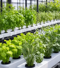 Herbes aromatiques en gouttières hydroponiques