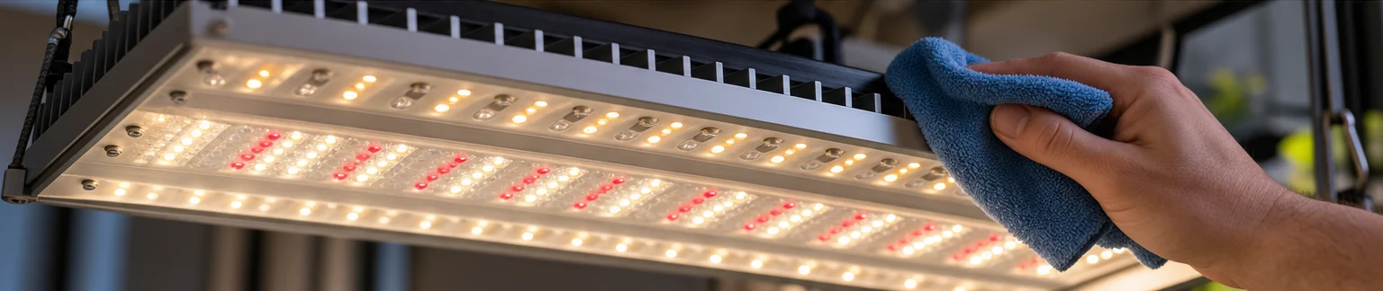 Main dépoussiérant au chiffon la face éclairante d’un panneau LED