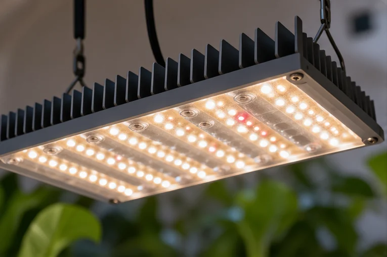 Panneau LED horticole suspendu, diodes blanches et quelques rouges, dissipateur à ailettes