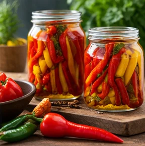 Bocaux de piments au vinaigre