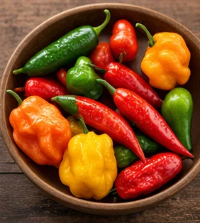 Bol de piments et poivrons variés