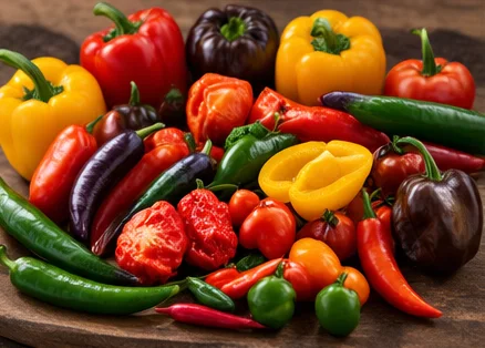 Étal de piments et de poivrons de toutes formes et couleurs