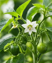 Fleurs et jeunes piments verts