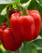 Poivrons rouges sur le plant