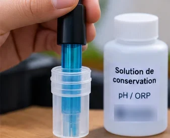 Capuchon de la sonde pH rempli de solution de conservation