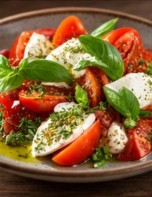 Salade de tomates, mozzarella et basilic