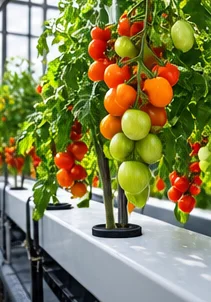 Plants palissés chargés de grappes en hydroponie
