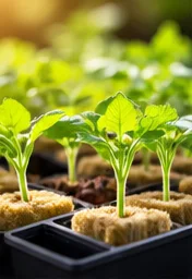 Jeunes plants de tomate en cubes de laine de roche