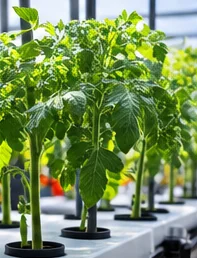 Plants de tomate vigoureux dans un système hydroponique