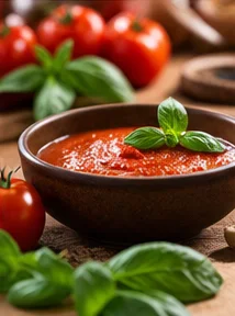 Bol de sauce tomate au basilic