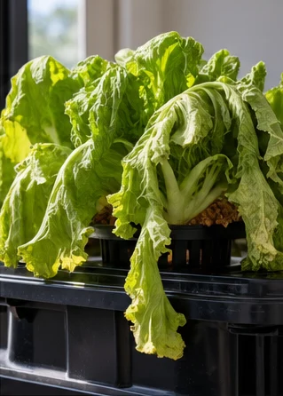 Salades flétries et couchées au-dessus d’un réservoir vide