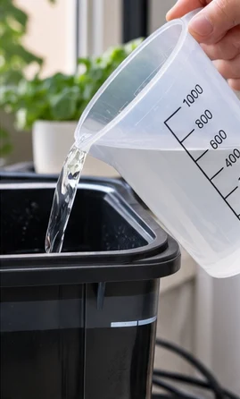 Verre doseur gradué remettant l’eau au niveau du repère
